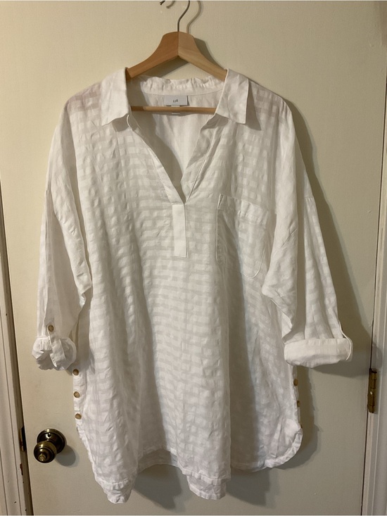 J. Jill Tops - J. Jill Pop-over V-neck White 100% Cotton Boho Textured Lagenlook Tunic Top 2x